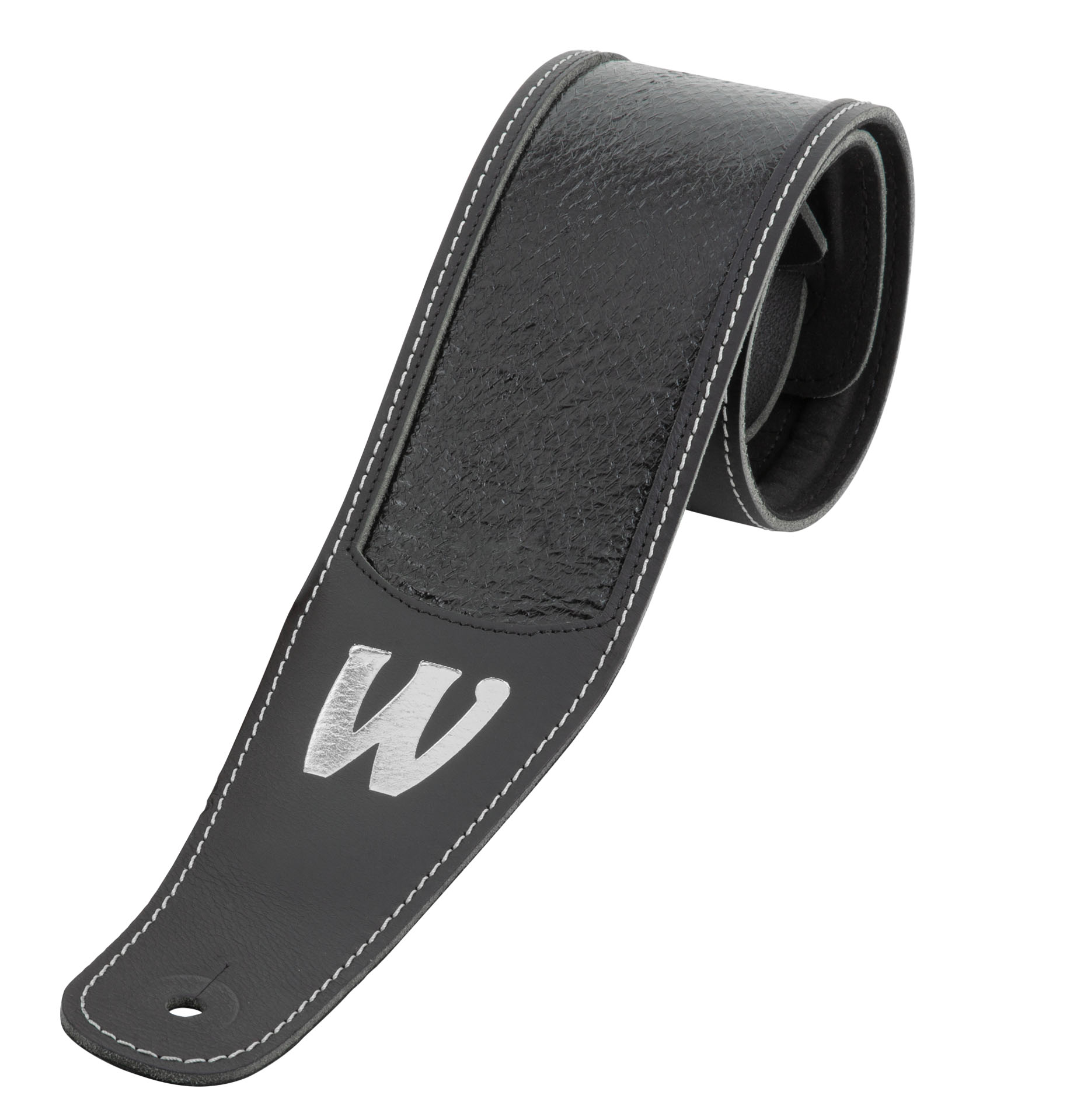 Warwick Masterbuilt Genuine Leather Bass Strap - Black, Silver Embossing