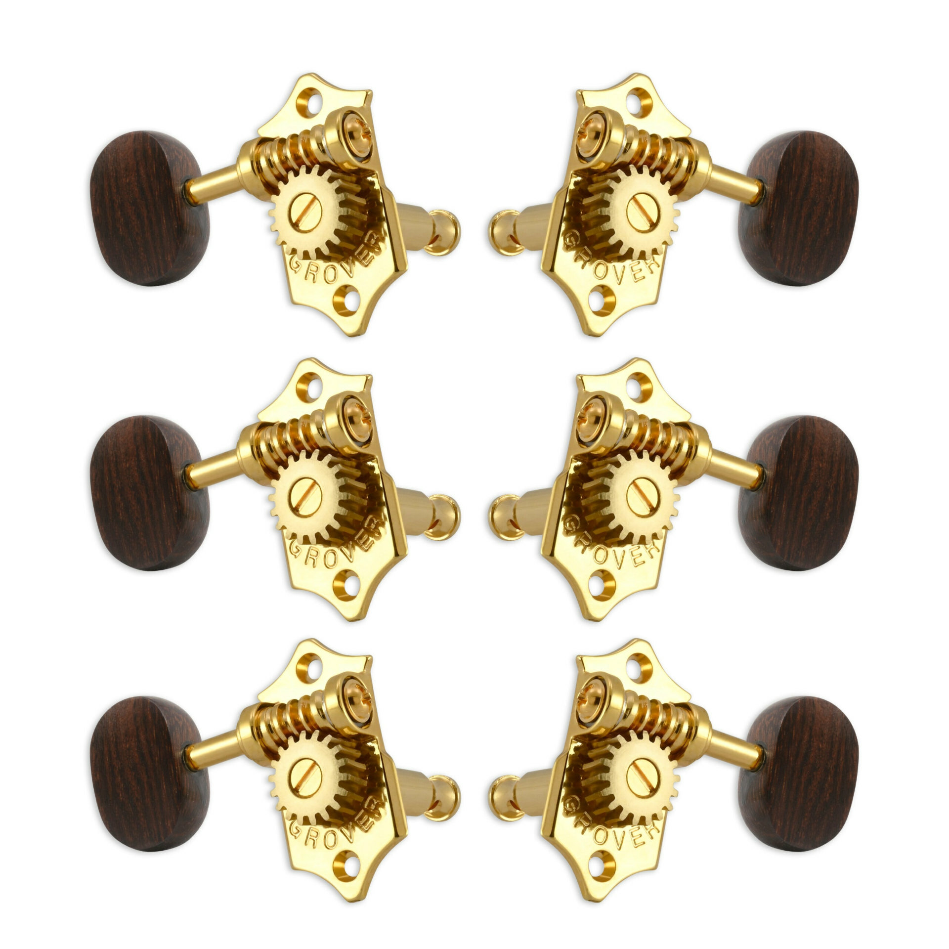 Grover V97-18GAR Original Sta-Tite Machine Head with Rosewood Button and 18:1 Gear Ratio, Vertical - Guitar Machine Heads, 3 + 3 - Gold