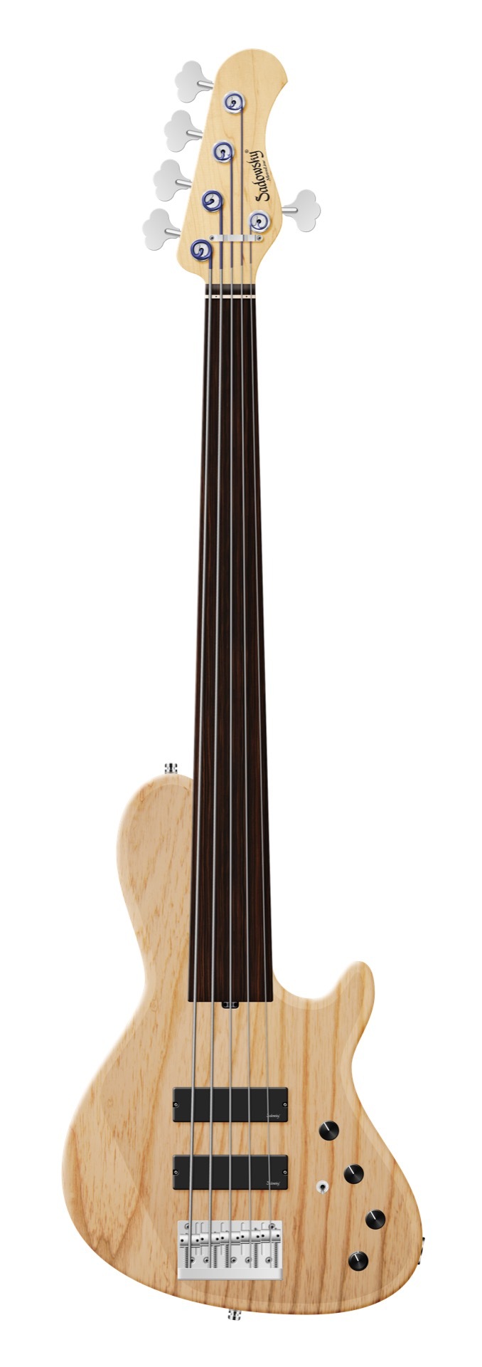 Sadowsky MetroLine 24-Fret Single Cut Bass, Swamp Ash Body, Tigerstripe Ebony Fingerboard, 5-String, Fretless - Natural Transparent Satin