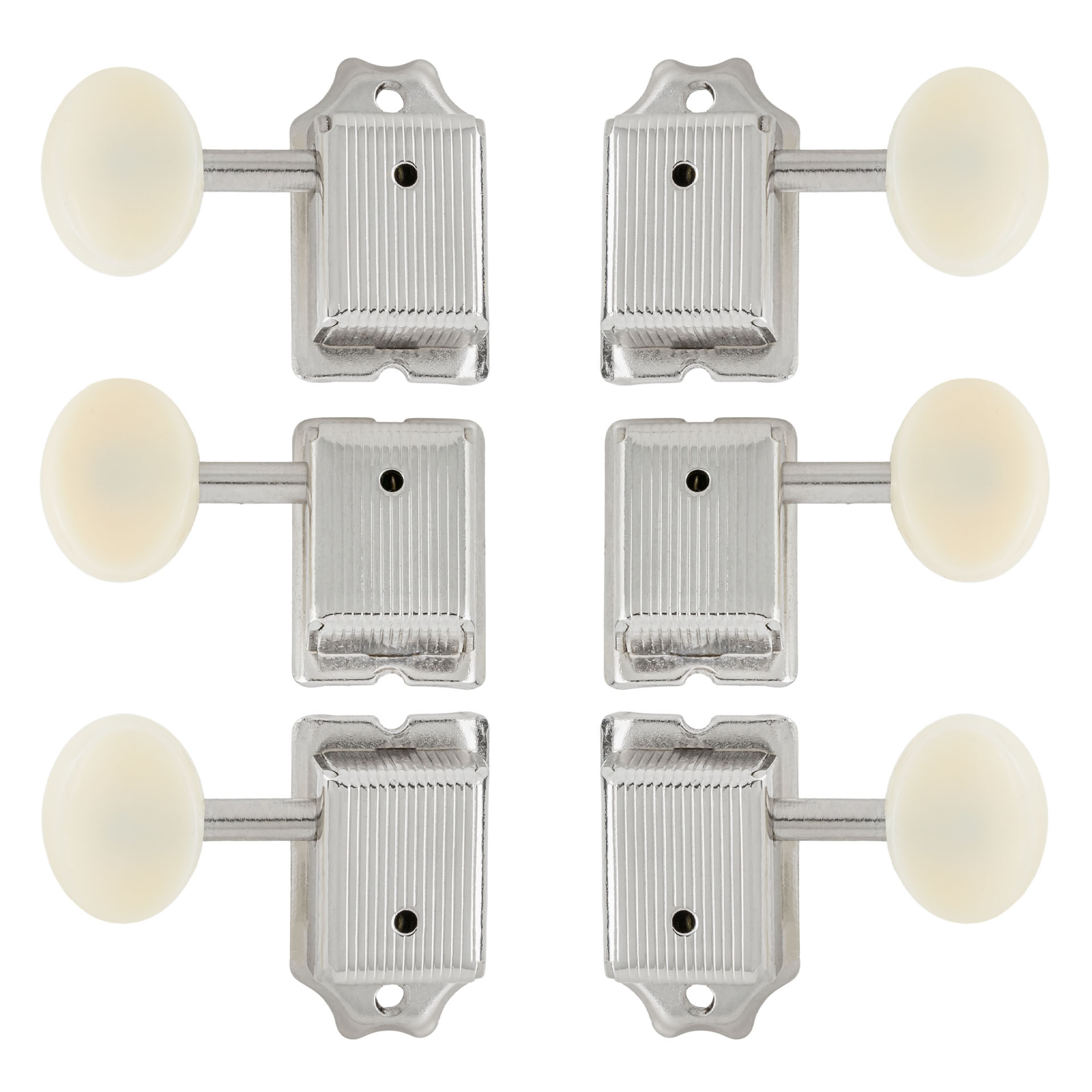 Framus Parts - Tuners with Oval Plastic Knob - Hootenanny Guitar Machine Heads, 3 + 3 - Nickel