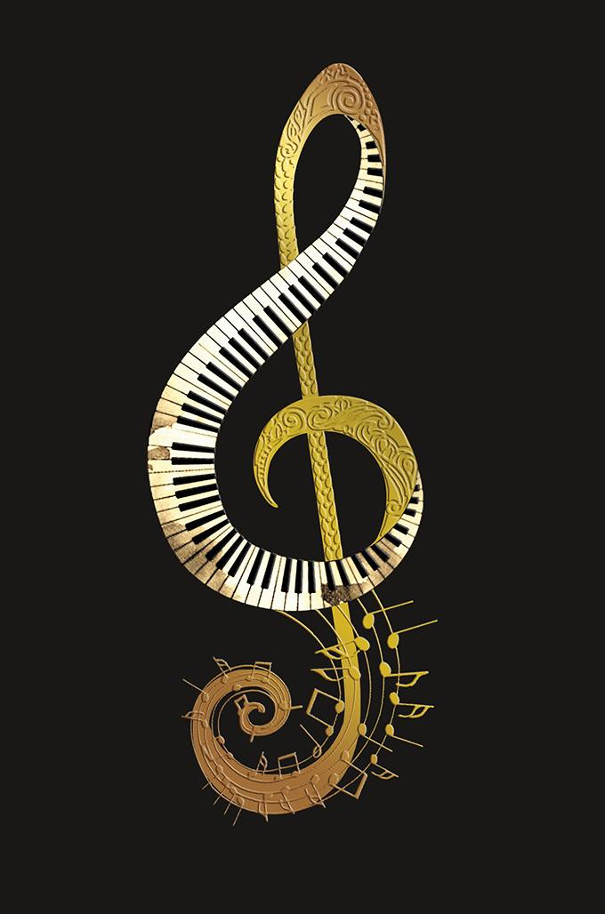 Doppelkarte Violinschlüssel gold