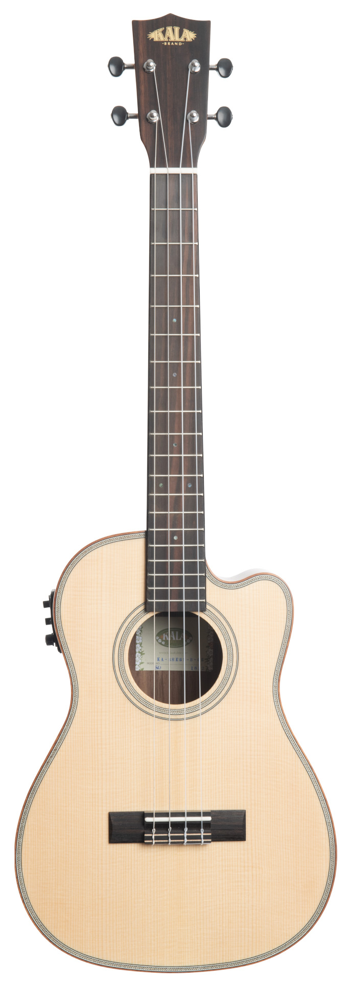 KALA KA-SSEBY-B-CE - Solid Spruce Top Ebony Baritone Ukulele, with Cutaway, EQ and Bag (UB-B)