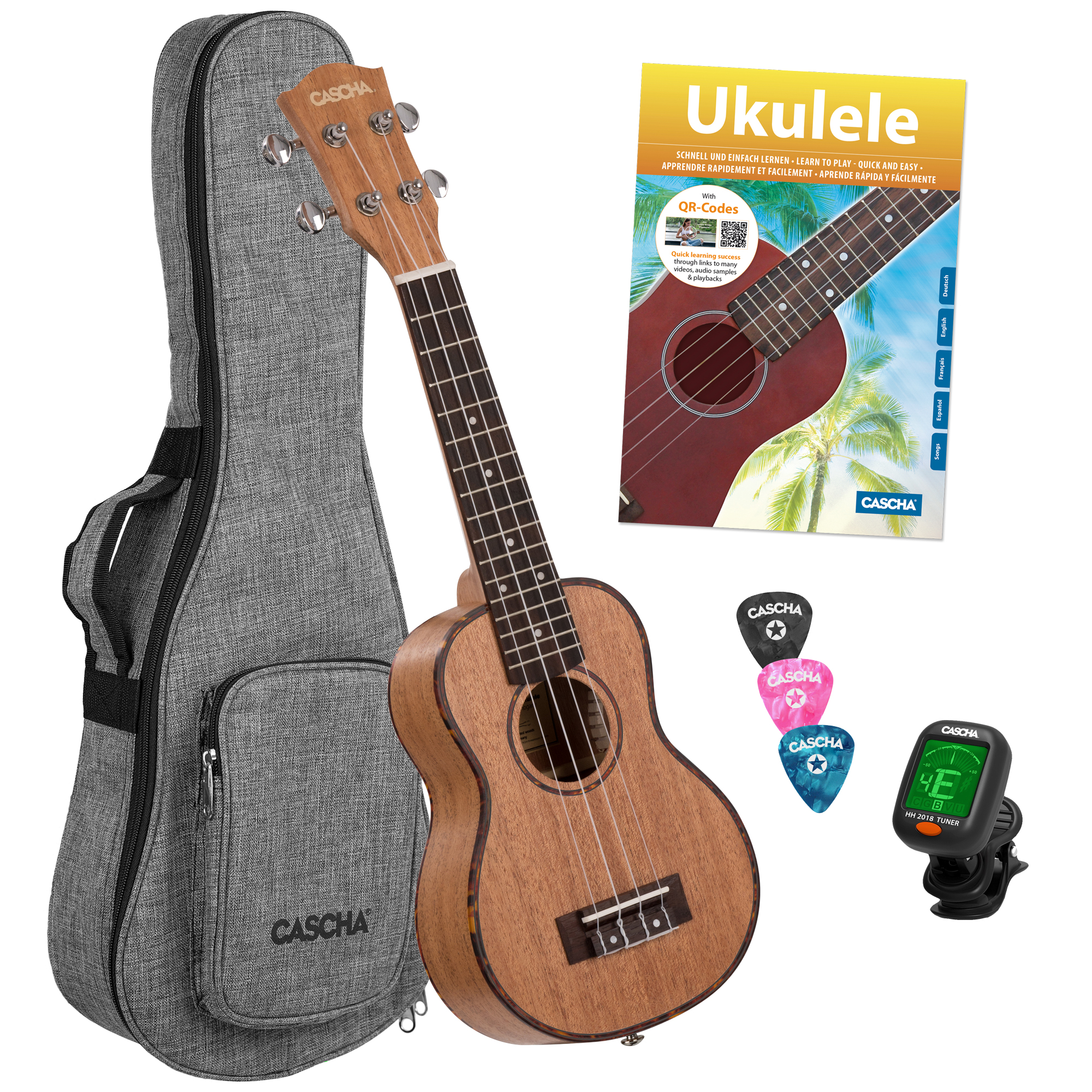 CASCHA HH 2027 Premium Sopran Ukulele Mahagoni Set