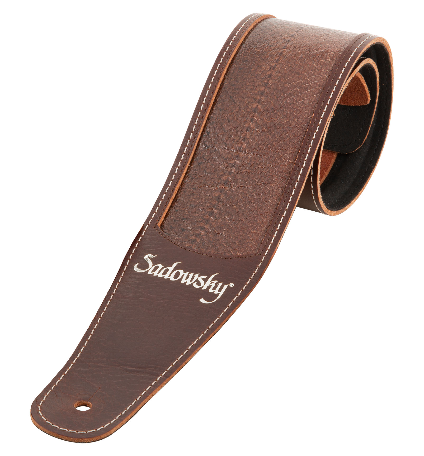 Sadowsky MasterBuilt Genuine Leather Bass Strap - Brown, Silver Embossing