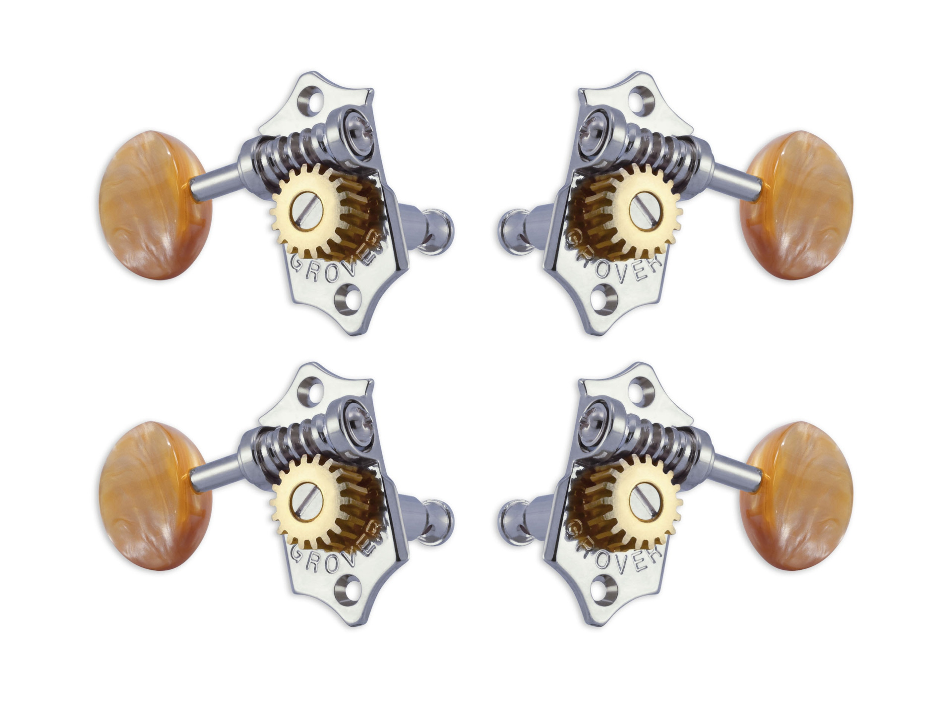 Grover U98-18CA Sta-Tite Geared Ukulele Pegs with Acrylic Amber Button, 25.3 mm Post - 4 pcs. - Chrome
