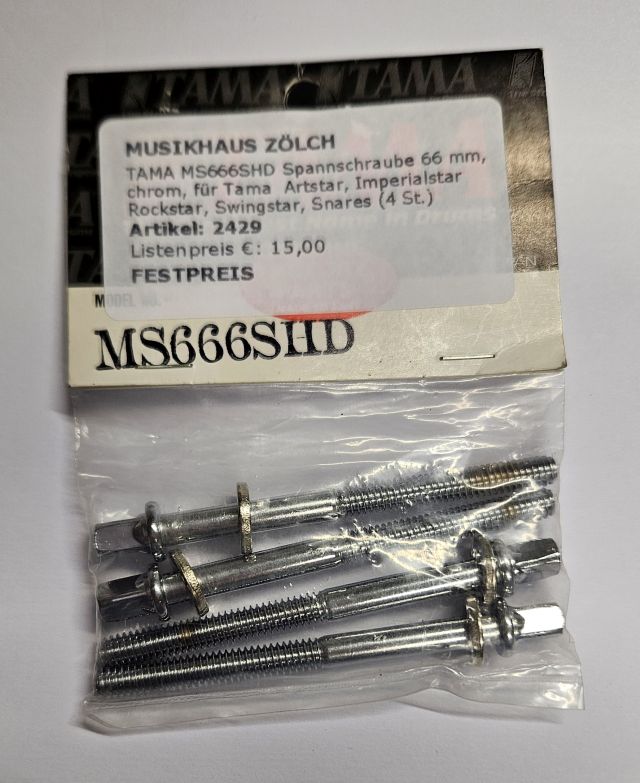 4 x TAMA MS666SHD Spannschraube, Länge 66 mm, chrom (MS666SHP)
