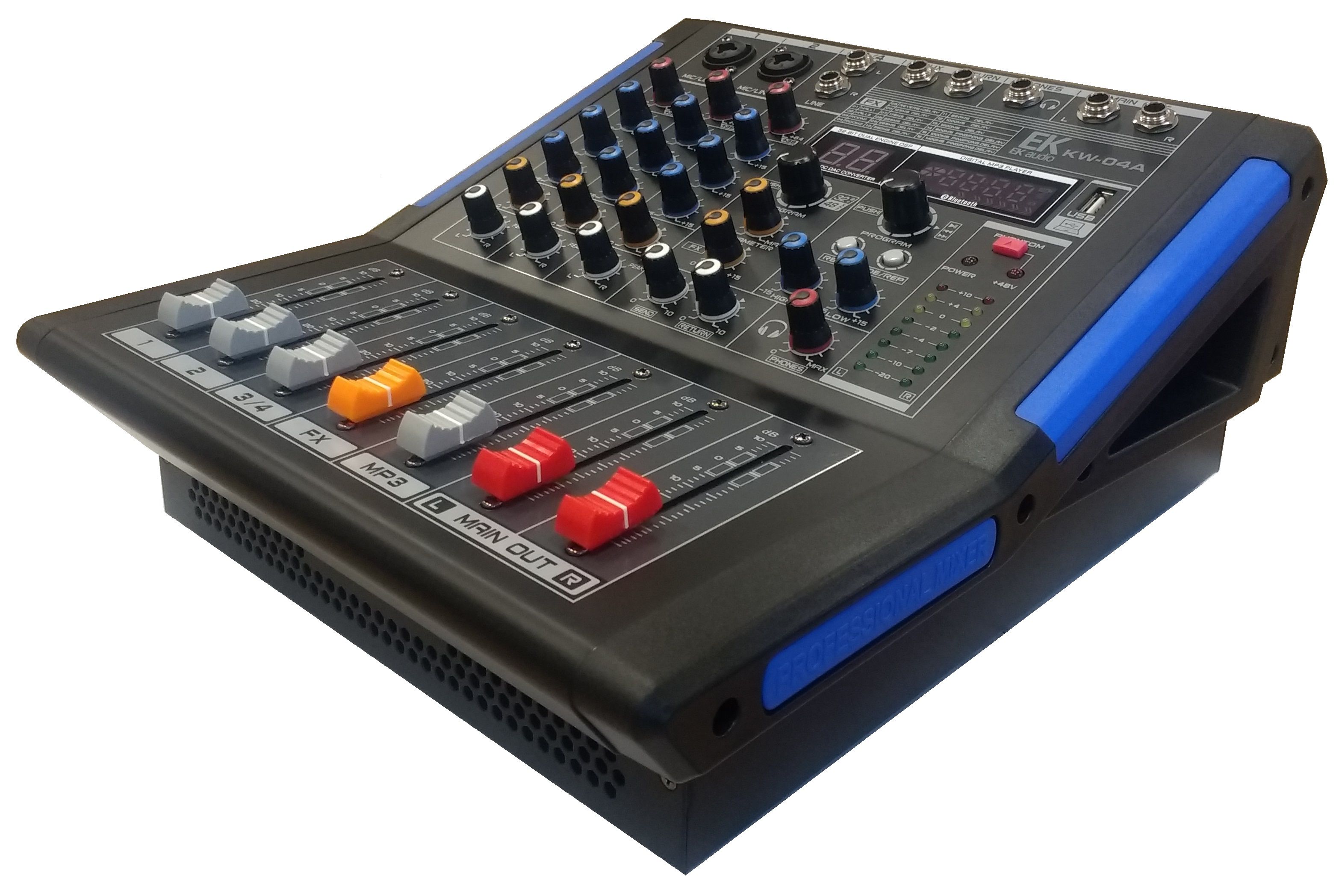 EK AUDIO KW-04A Analoger Mischer mit Amp, 4 Kanäle, 2x Mikro + 1x Stereo