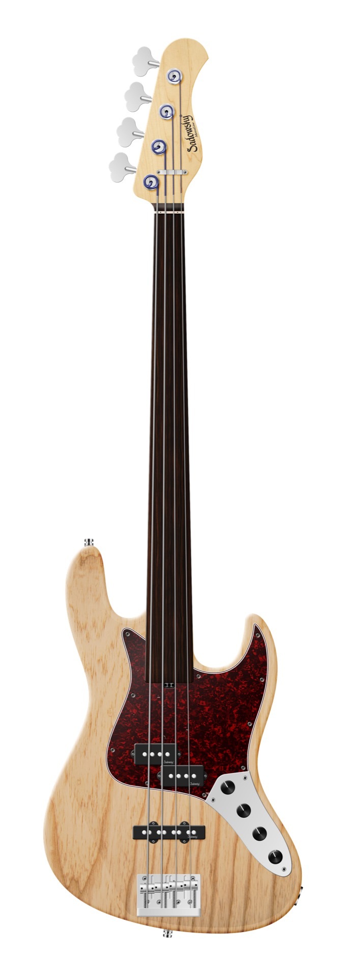 Sadowsky MetroLine 21-Fret Vintage P/J Bass, Swamp Ash Body, Tigerstripe Ebony Fingerboard, 4-String, Fretless - Natural Transparent Satin