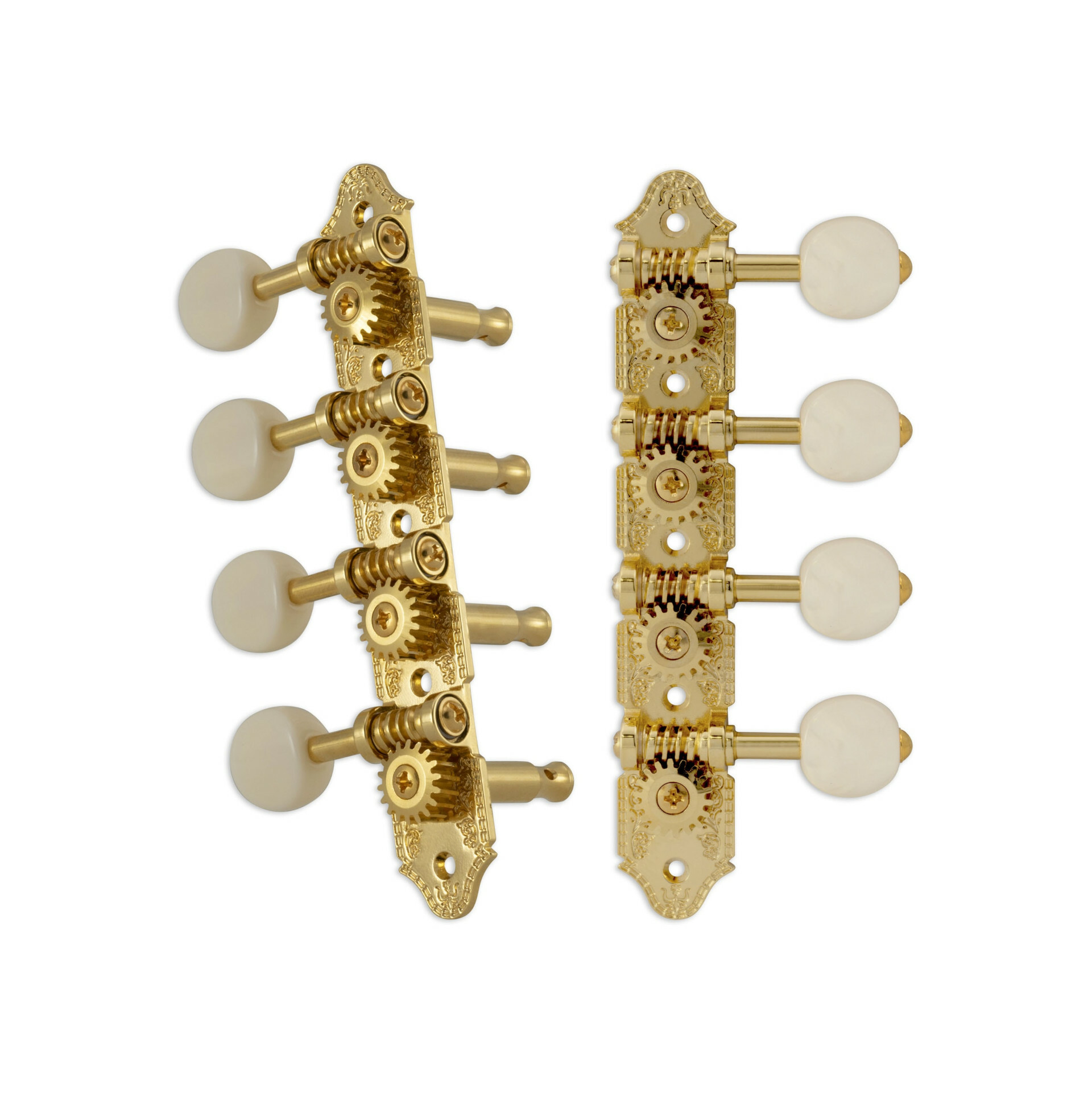 Grover 409GW Professional Mandolin Standard "A"-Style Machine Heads with White Button - Standard, 4 + 4 - Gold