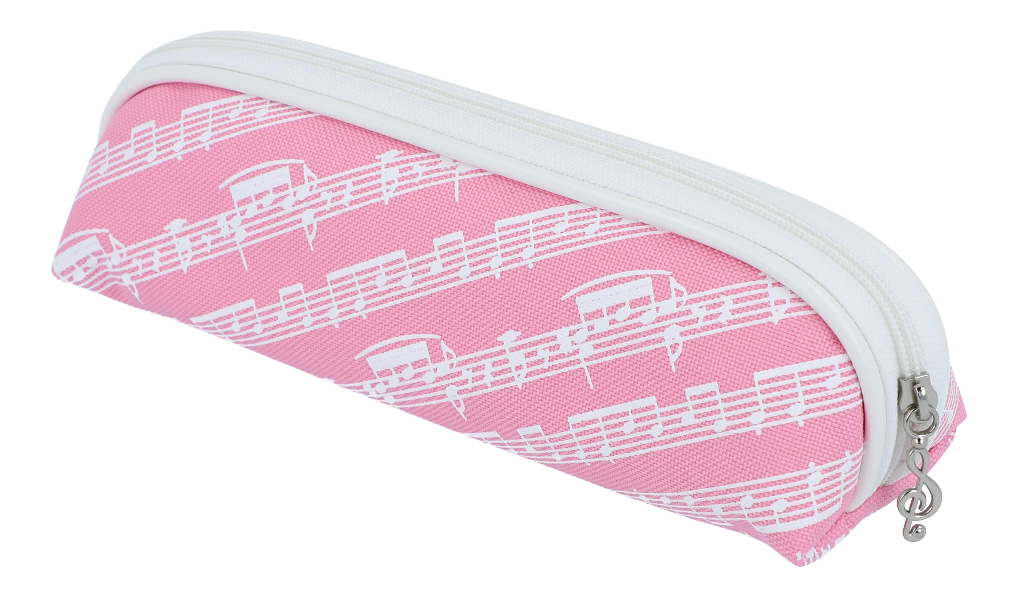 Pinkes Stiftmäppchen mit weißen Notenlinien