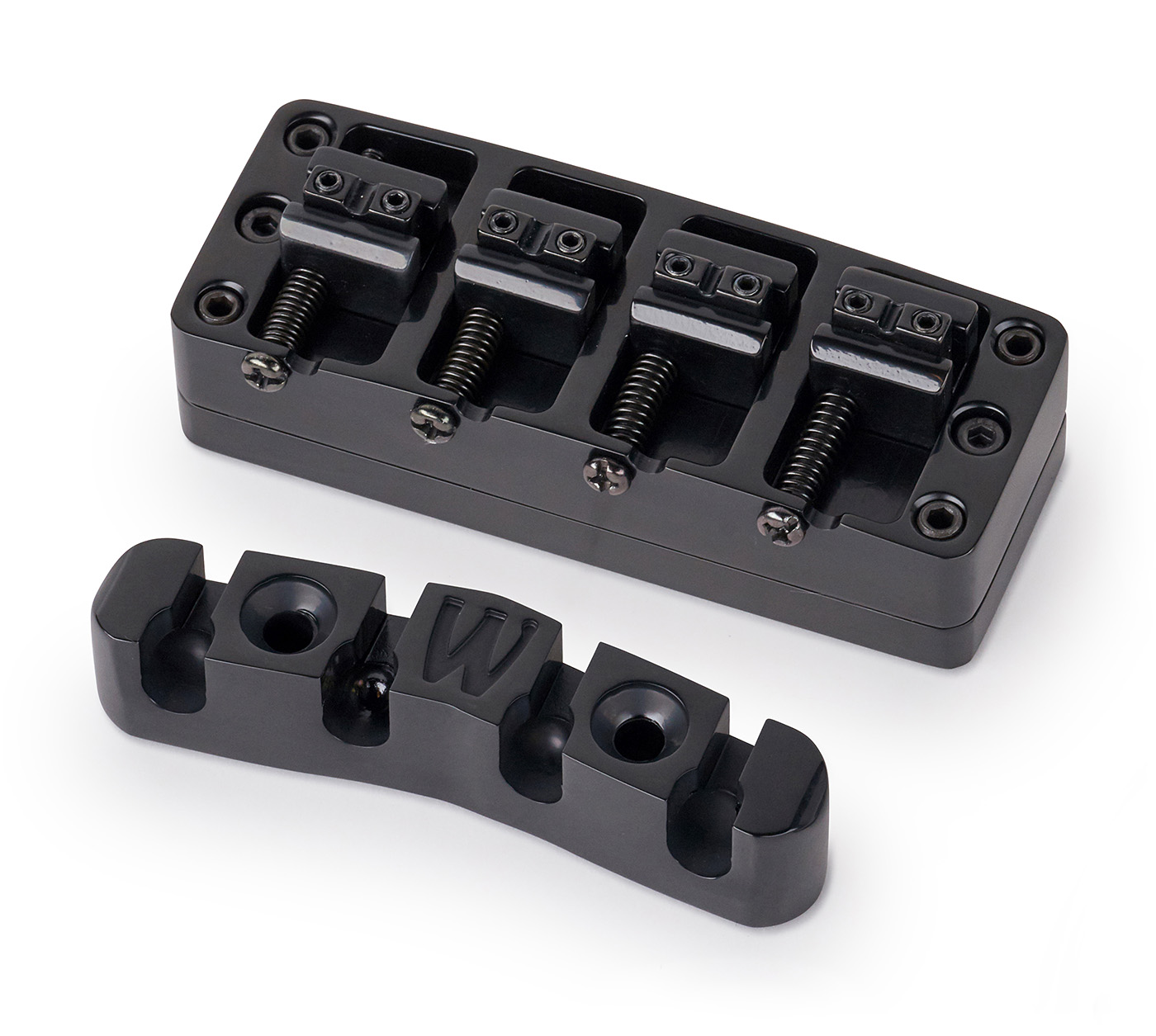 Warwick Parts - 2-Piece 3D Bridge & Tailpiece, 4-String, Brass - Black