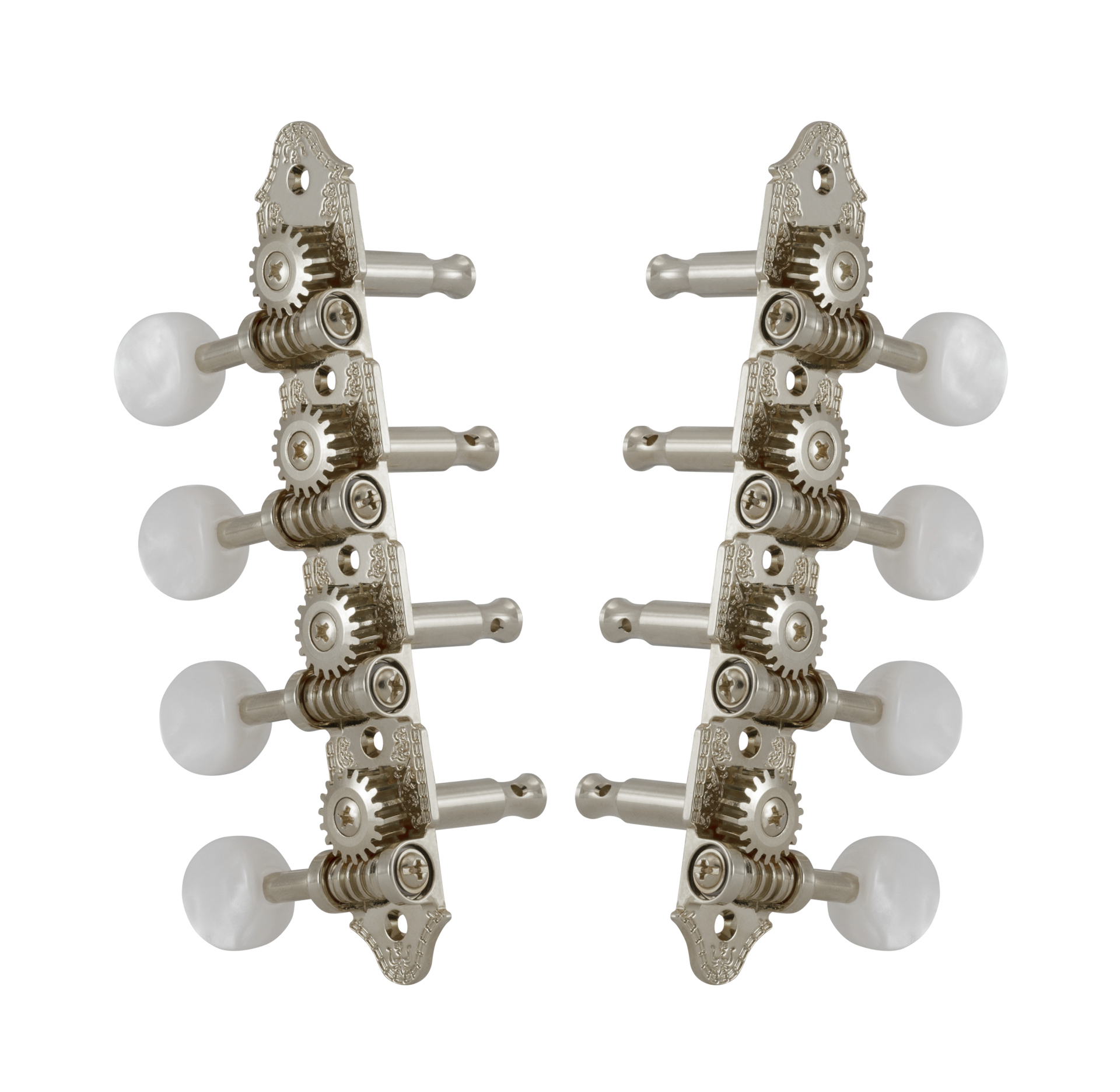 Grover 409VN Professional Mandolin Vintage "A"-Style Machine Heads with Pearloid Button - Standard, 4 + 4 - Nickel