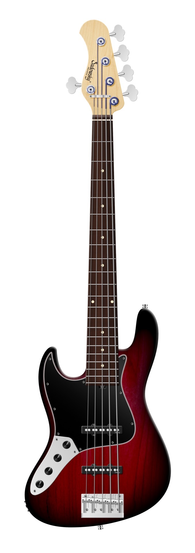 Sadowsky MetroLine 21-Fret Vintage J/J Bass, Red Alder Body, Morado Fingerboard, 5-String, Lefthand - Burgundy Blackburst Transparent Satin
