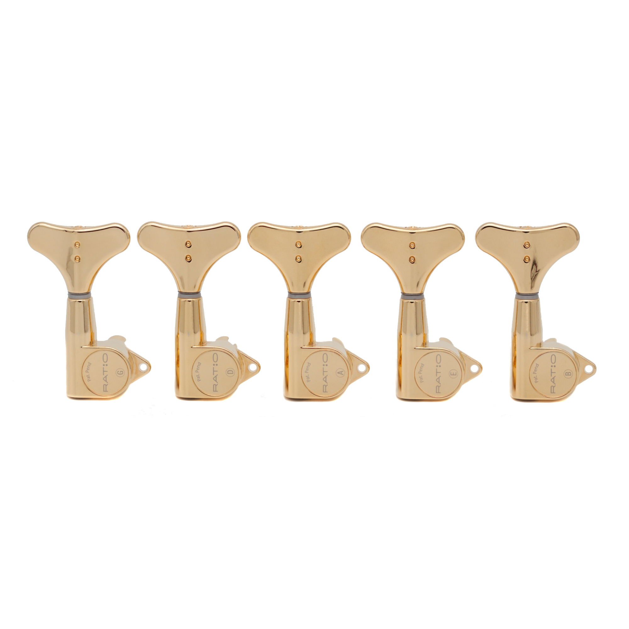 Graph Tech PRB-5500-G0 Ratio Bass Machine Heads with Y-Style Button - 5-String, 5-in-Line, Bass Side (Left) - Gold