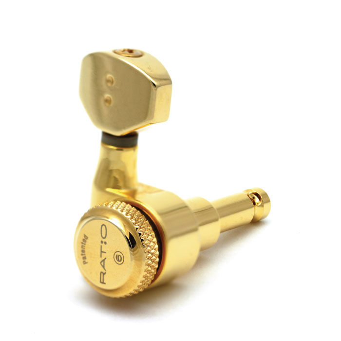 Graph Tech PRL-8322-G0 Ratio Electric Locking Machine Heads with Contemporary Mini Button - 3 + 3 - Gold