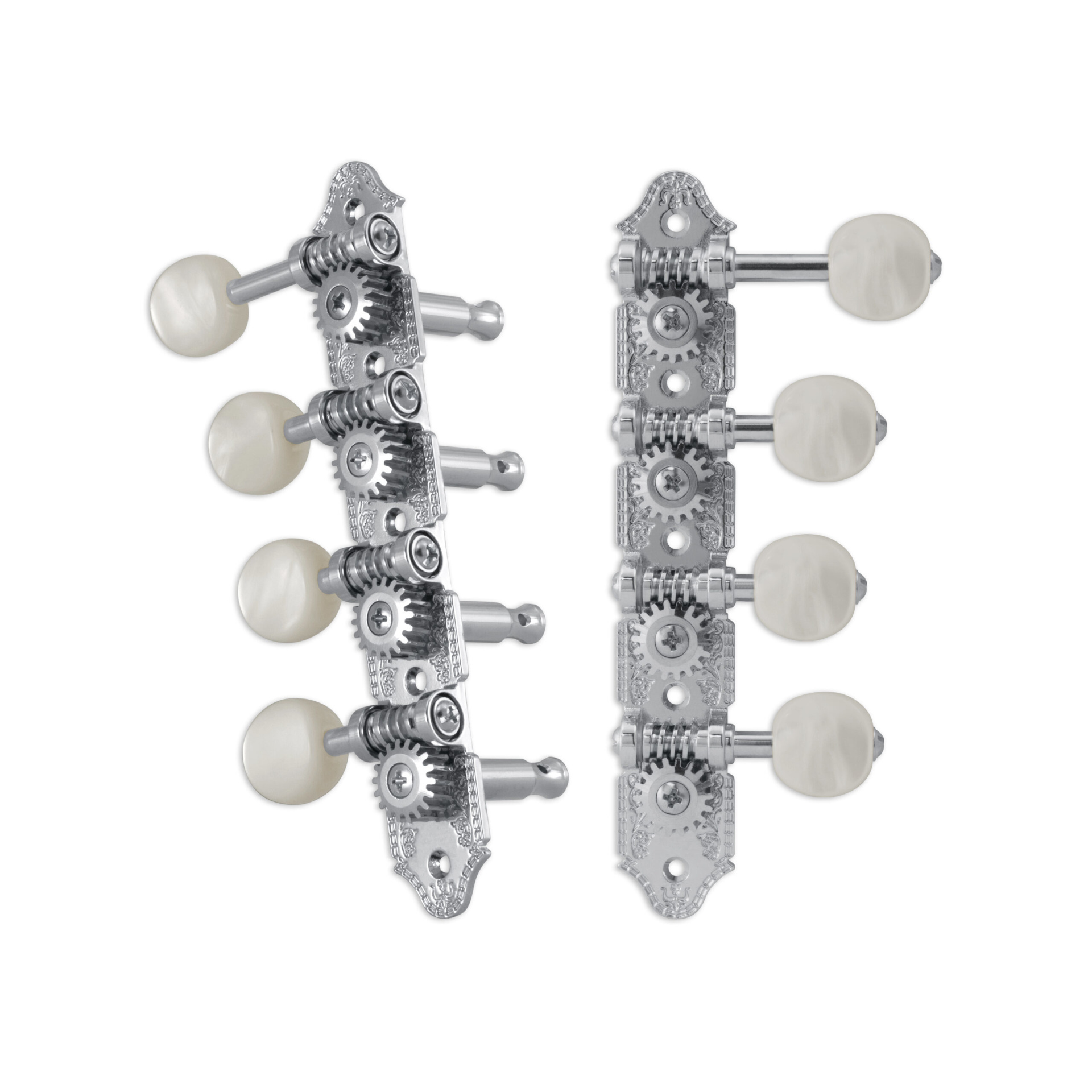 Grover 409FVC Professional Mandolin Vintage "F"-Style Machine Heads with Pearloid Button - Standard, 4 + 4 - Nickel