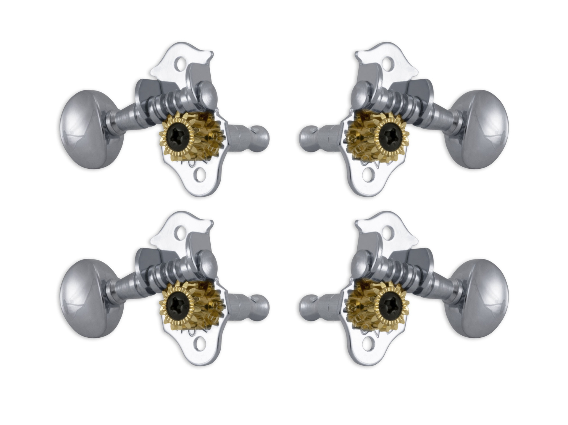 Grover 8C Sta-Tite Geared Ukulele Pegs with Metal Button - 4 pcs. - Chrome