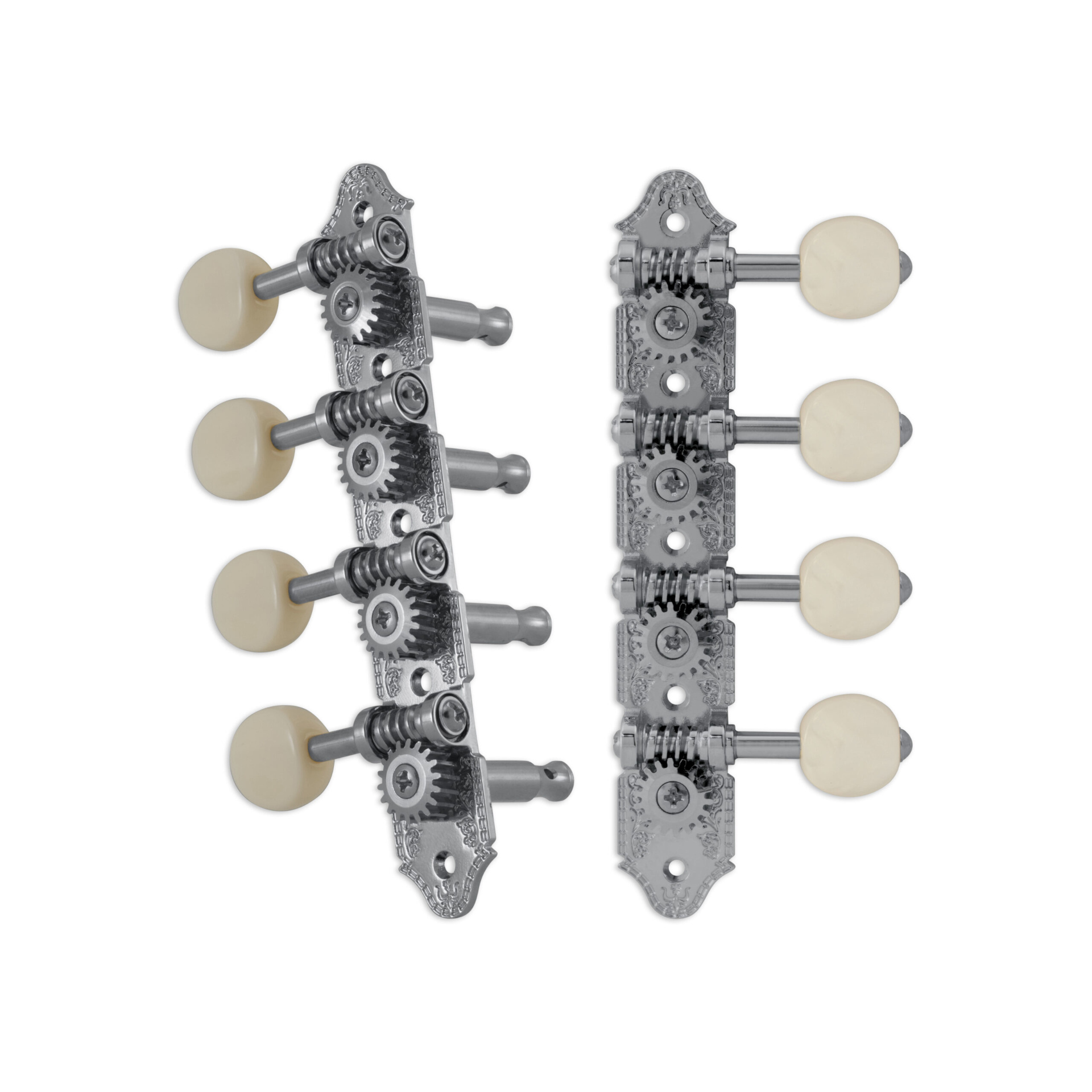 Grover 409CW Professional Mandolin Standard "A"-Style Machine Heads with White Button - Standard, 4 + 4 - Chrome
