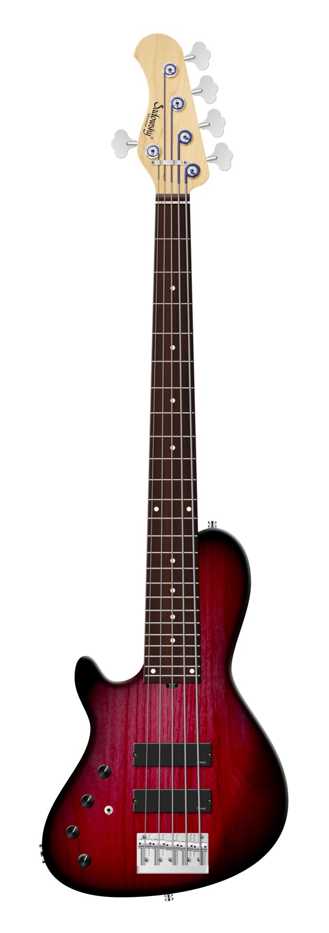 Sadowsky MetroLine 24-Fret Single Cut Bass, Red Alder Body, Morado Fingerboard, 5-String, Lefthand - Burgundy Blackburst Transparent Satin