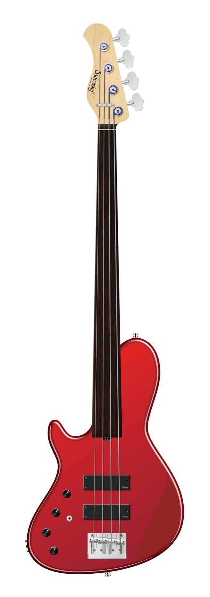 Sadowsky MetroLine 24-Fret Single Cut Bass, Red Alder Body, Tigerstripe Ebony Fingerboard, 4-String, Fretless, Lefthand - Solid Candy Apple Red Metallic High Polish