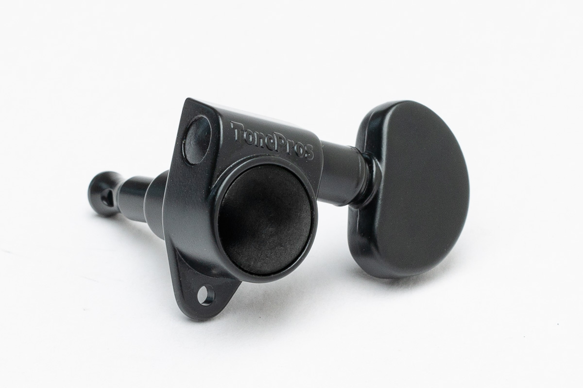 TonePros GKB33K Tuner with 20:1 Gear Ratio and "Kidney" Style Button - Guitar Machine Heads, 3 + 3 - Black