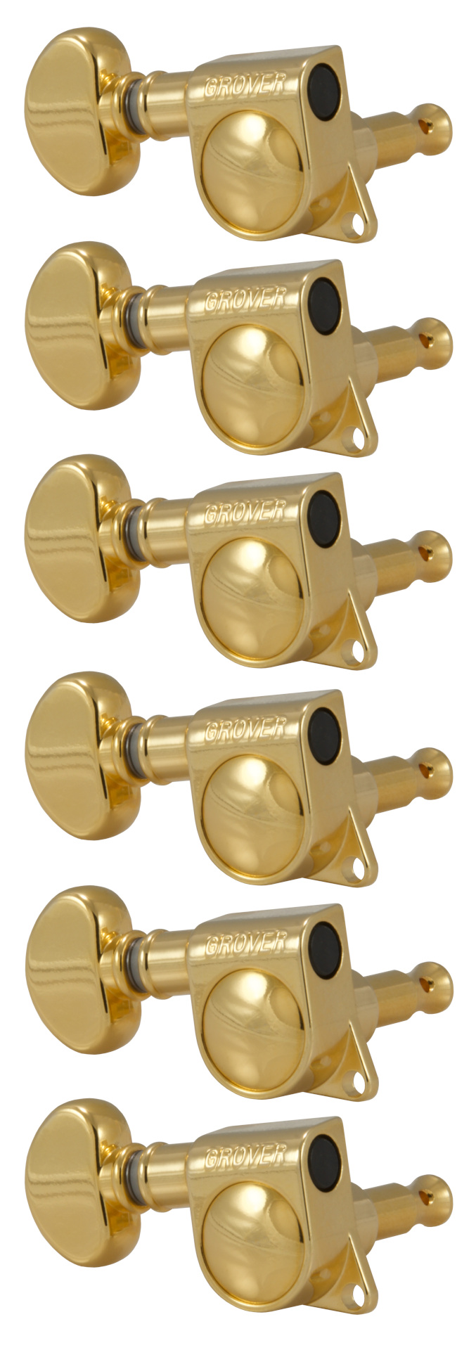 Grover 305GL6 Mid-Size Rotomatics with Round Button - Guitar Machine Heads, 6-in-Line, Lefthand, Treble Side (Right) - Gold