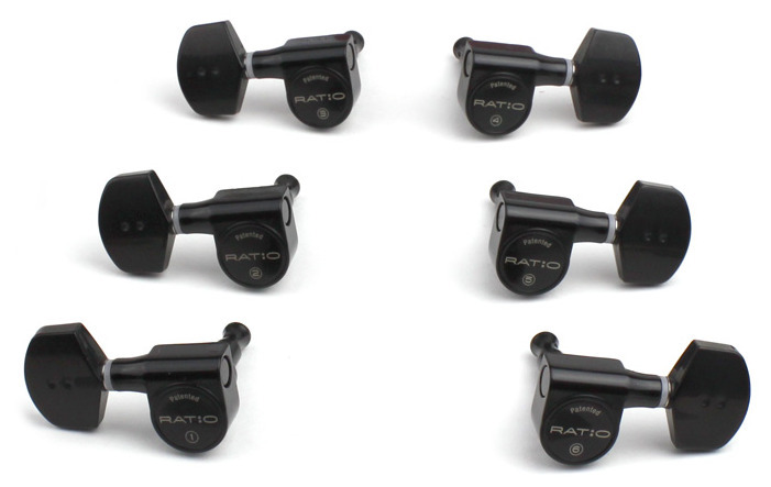 Graph Tech PRN-2311-B0 Ratio Electric Guitar Machine Heads with Contemporary Button - 3 + 3 - Black