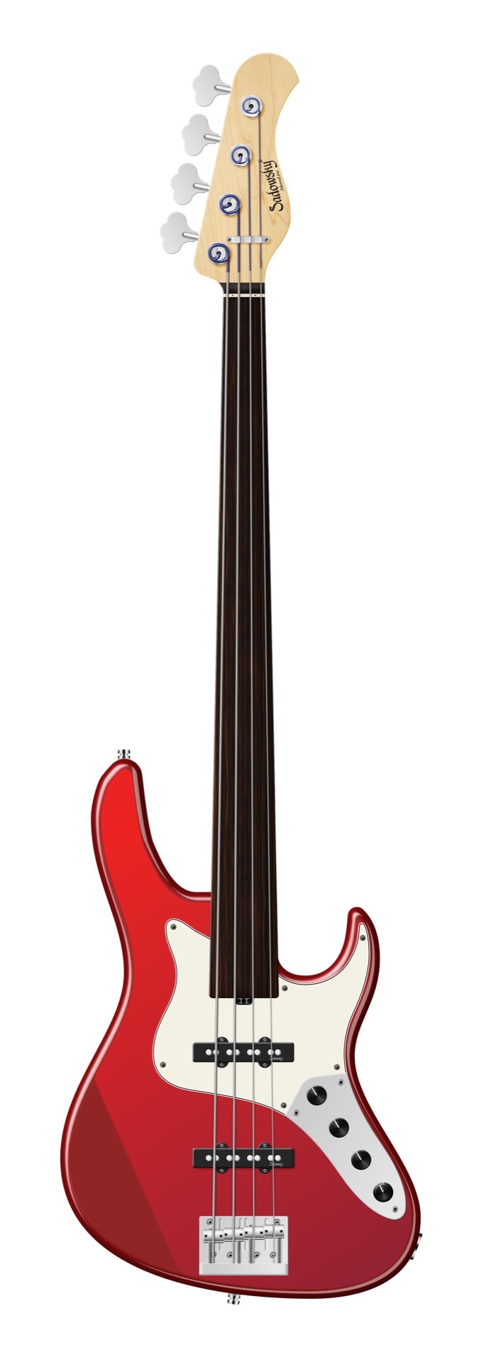 Sadowsky MetroLine 24-Fret Vintage J/J Bass, Red Alder Body, Tigerstripe Ebony Fingerboard, 4-String, Fretless - Solid Candy Apple Red Metallic High Polish