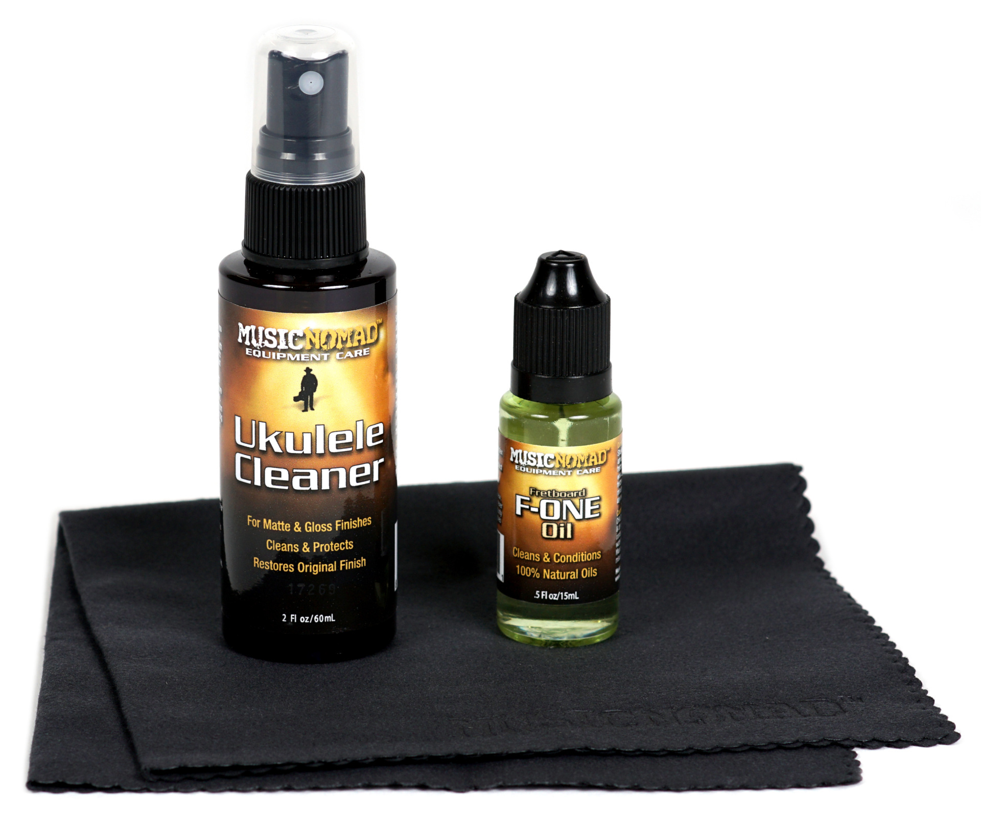 MusicNomad Premium Ukulele Care Kit, 3 pcs. (MN142) - incl. MN121, MN403 & Microfiber Suede Cloth