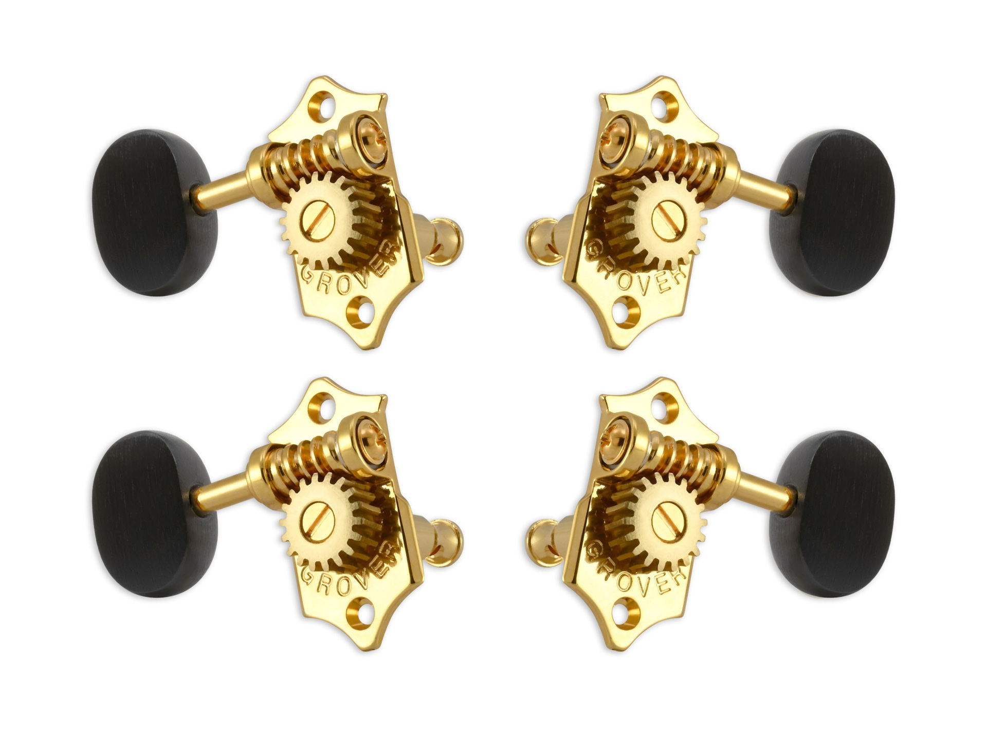 Grover U99-18GE Sta-Tite Geared Ukulele Pegs with Ebony Button, 21.3 mm Post - 4 pcs. - Gold