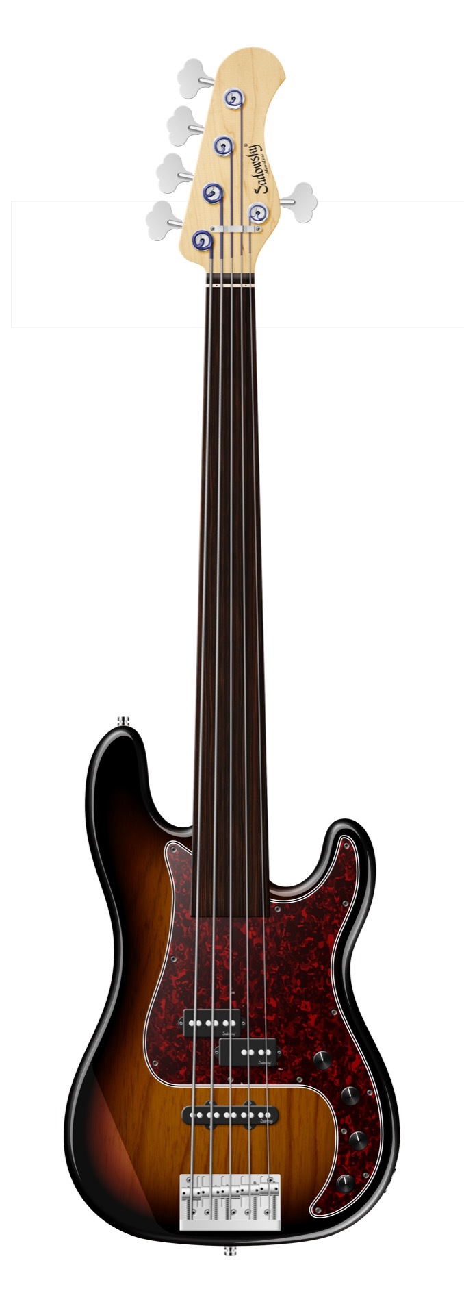 Sadowsky MetroLine 21-Fret Hybrid P/J Bass, Solidbody, Swamp Ash Body, Tigerstripe Ebony Fingerboard, 5-String, Fretless - '59 Burst Transparent High Polish