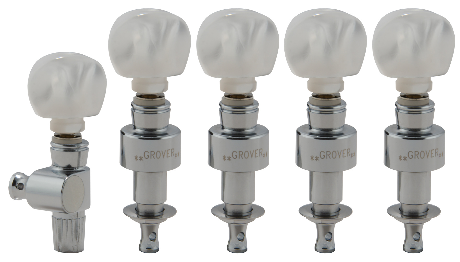 Grover 124C5 Geared Banjo Pegs with Round Pearloid Button - 5 pcs. - Chrome