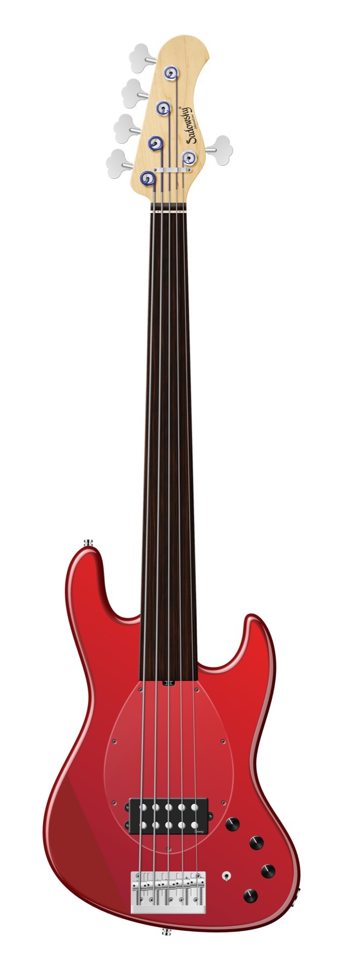 Sadowsky MetroLine 21-Fret Vintage M Bass, Swamp Ash Body, Tigerstripe Ebony Fingerboard, 5-String, Fretless - Solid Candy Apple Red Metallic High Polish