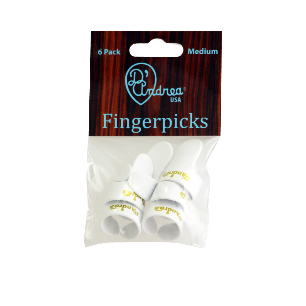 D'Andrea Finger Picks (R6374 MD WHT), 6 pcs Pick Pack, Medium, White