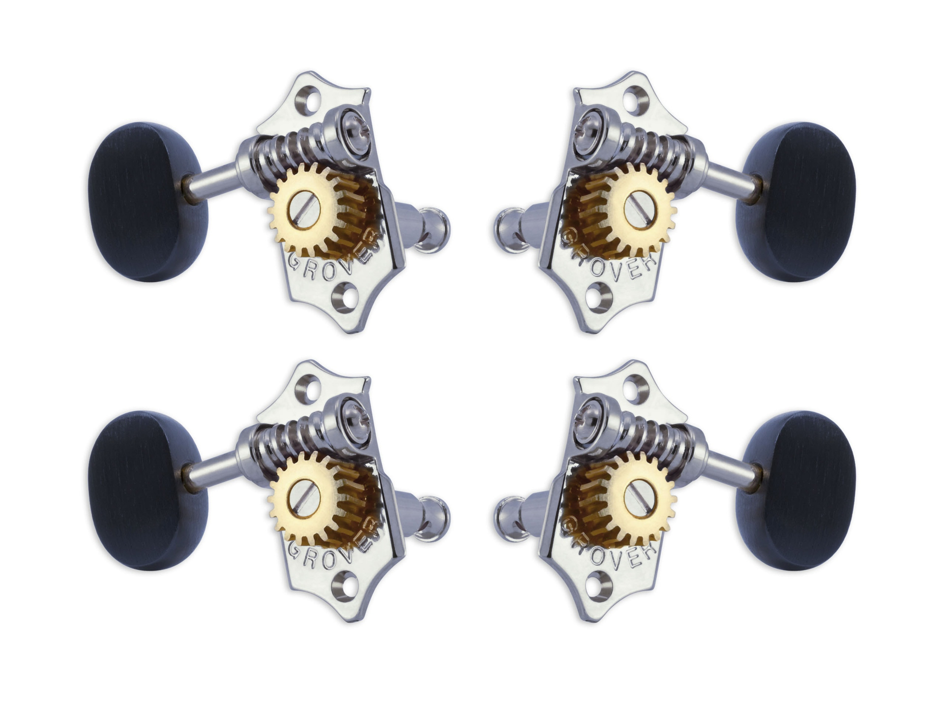 Grover U98-18CE Sta-Tite Geared Ukulele Pegs with Ebony Button, 25.3 mm Post - 4 pcs. - Chrome
