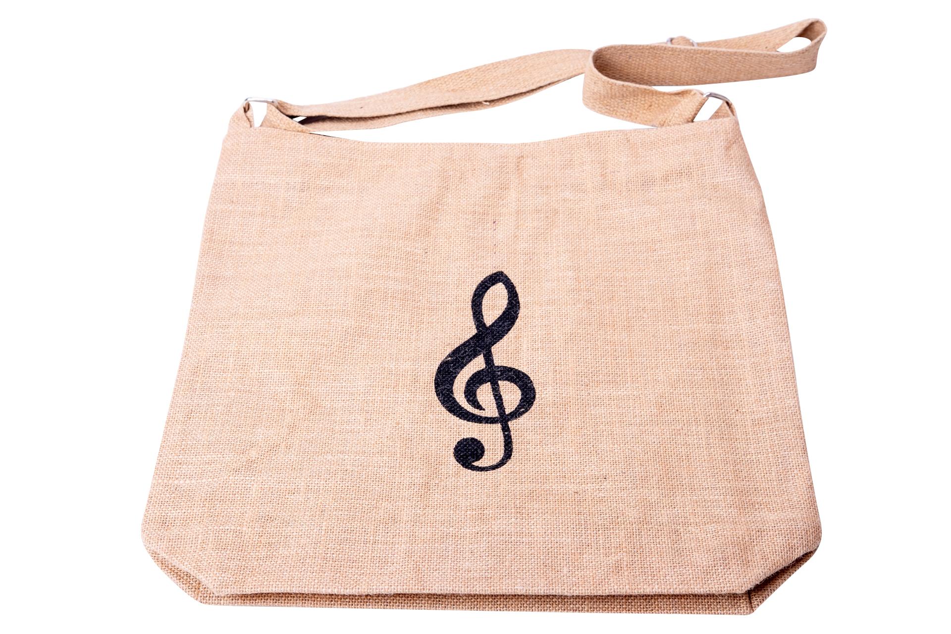 Jutetasche natur mit Violinschlüssel, verstellbare Riemen