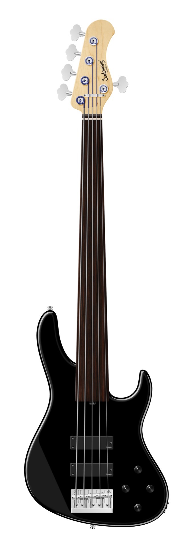 Sadowsky MetroLine 24-Fret Modern Bass, Red Alder Body, Tigerstripe Ebony Fingerboard, 5-String, Fretless - Solid Black High Polish