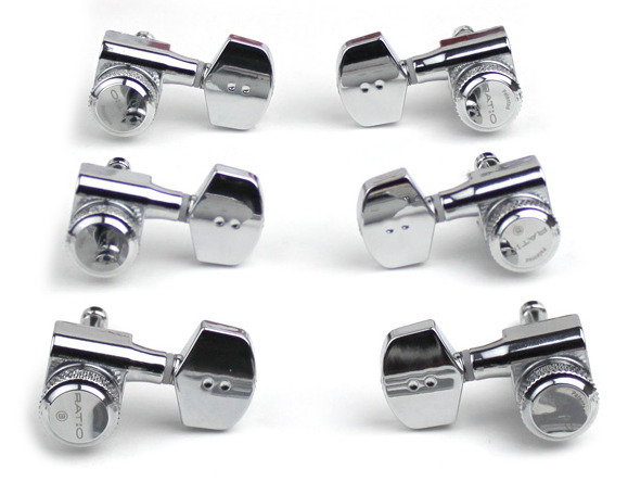 Graph Tech PRL-8311-LC0 Ratio Electric Locking Machine Heads with Contemporary Button - 3 + 3, Lefthand - Chrome