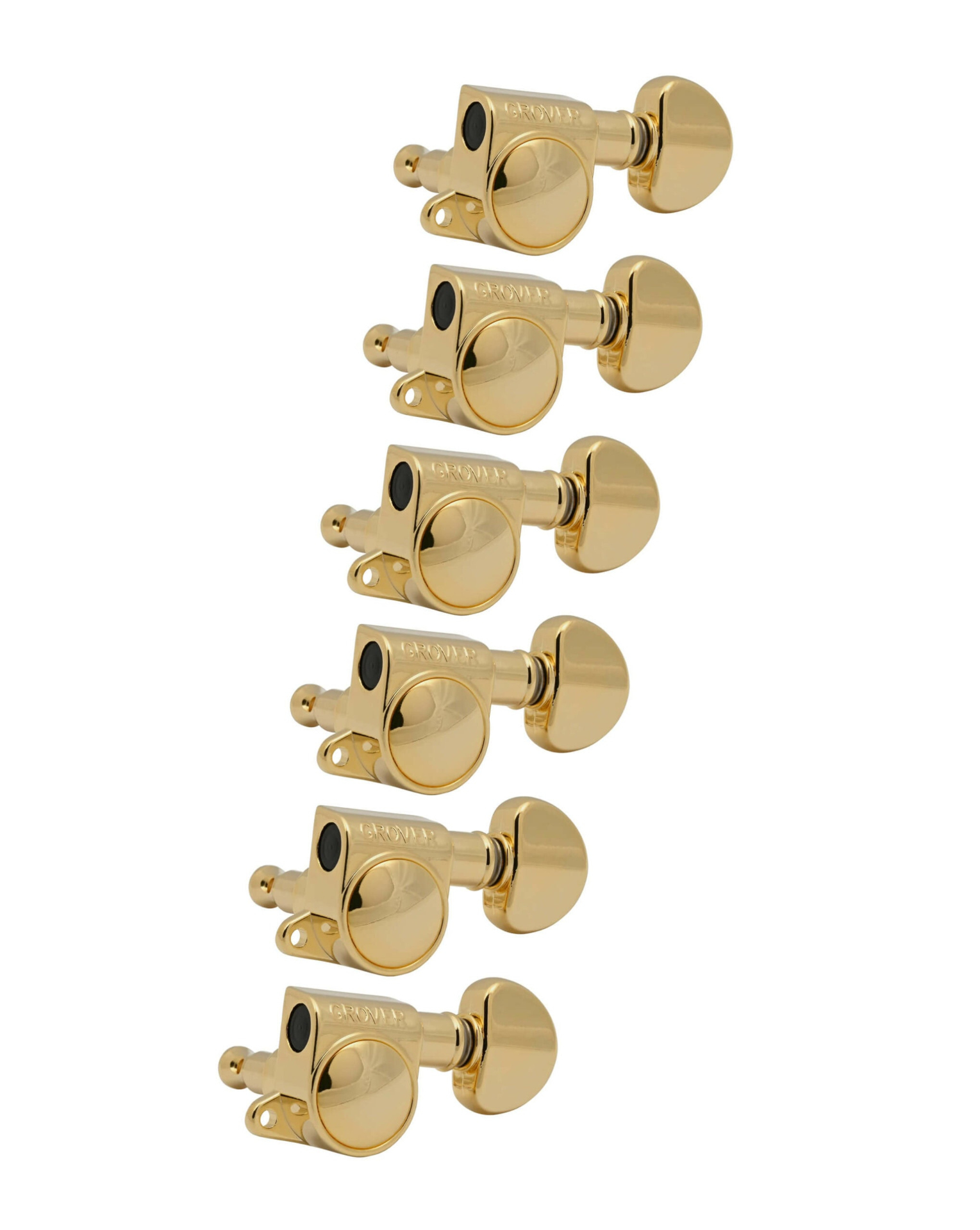 Grover 205-18G6 Mid-Size Rotomatics with Round Button - Guitar Machine Heads, 6-in-Line, Bass Side (Left) - Gold