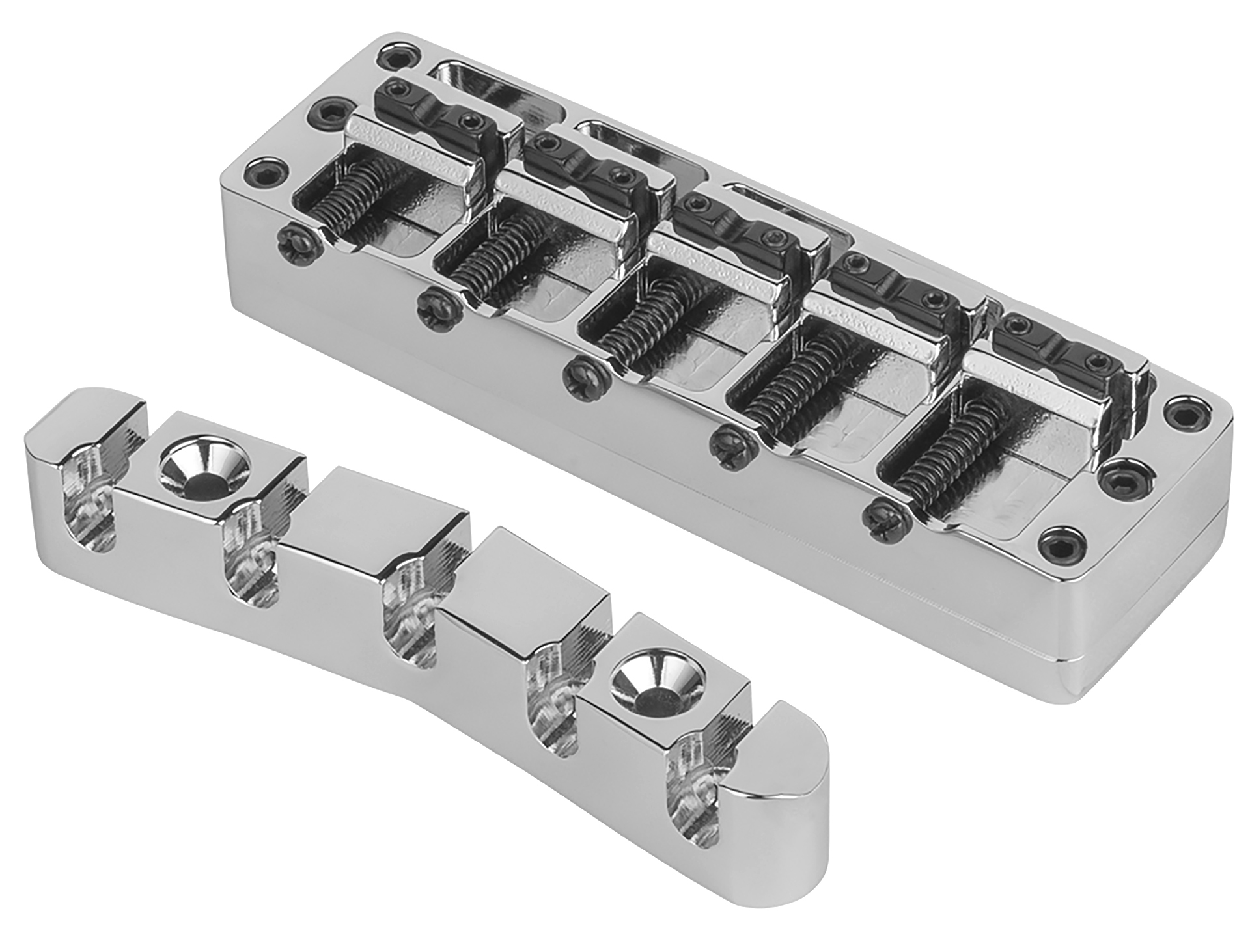 Warwick Parts - 2-Piece 3D Bridge & Tailpiece, 5-String, Broadneck, Brass - Chrome