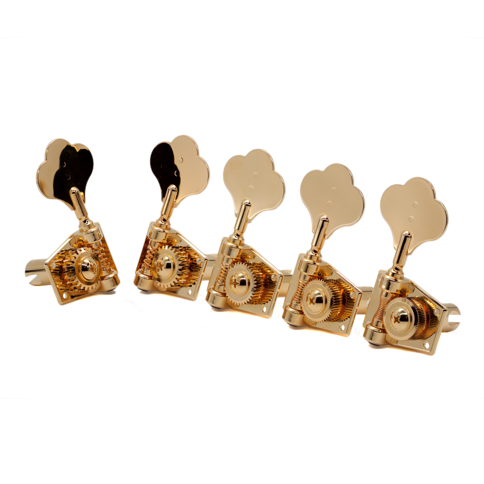 Graph Tech PRB-5411-G0 Ratio Bass Machine Heads, Open Back with Classic Clover Leaf Button - 5-String, 4 + 1 - Gold