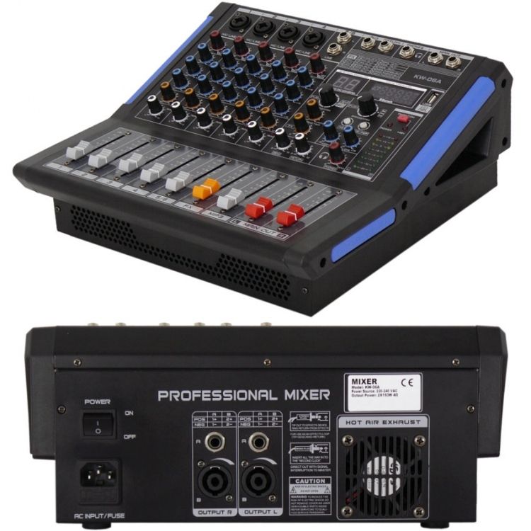 EK AUDIO KW-06A Analoger Mischer mit Amp, 6 Kanäle, 4x Mikro + 1x Stereo