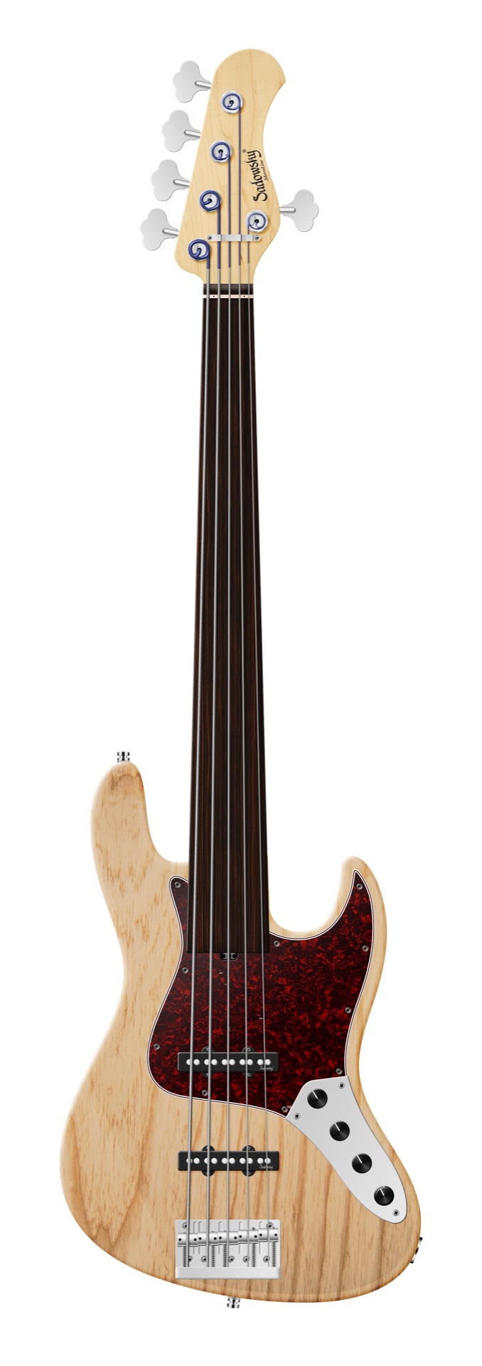 Sadowsky MetroLine 21-Fret Vintage J/J Bass, Solidbody, Swamp Ash Body, Tigerstripe Ebony Fingerboard, 5-String, Fretless - Natural Transparent Satin