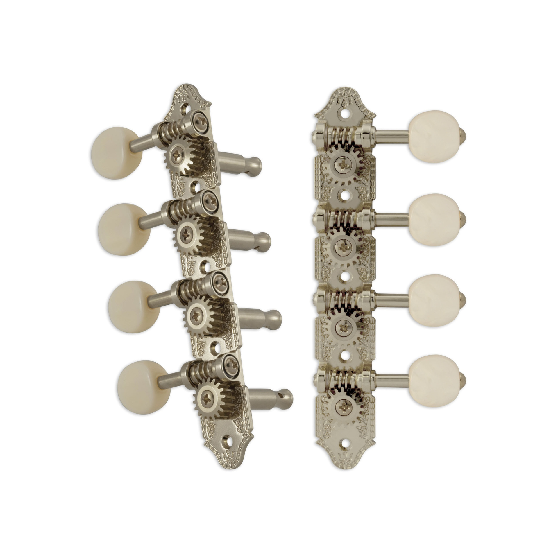 Grover 409NW Professional Mandolin Standard "A"-Style Machine Heads with White Button - Standard, 4 + 4 - Nickel