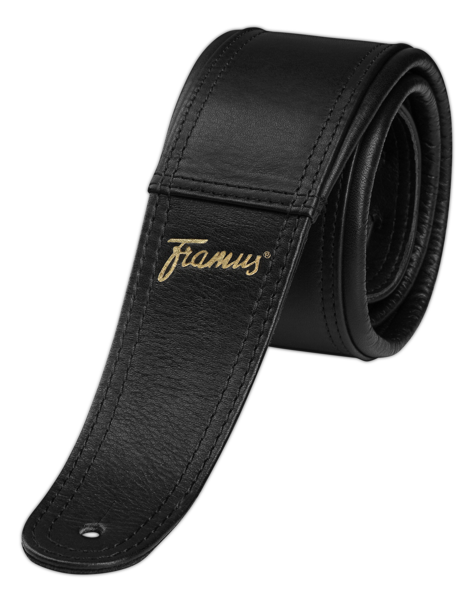 Framus Masterbuilt Genuine Leather Guitar Strap - Black, Gold Embossing