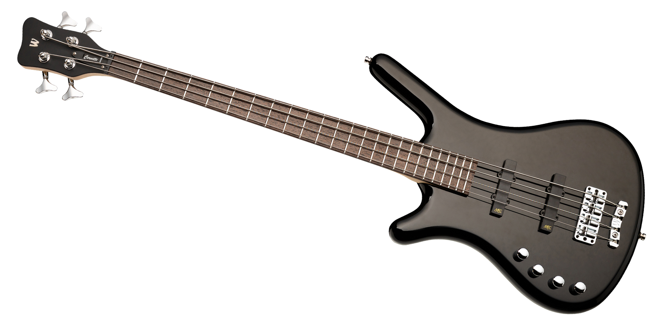 Warwick RockBass Corvette Basic, Lefthand, Short Scale, 4-String - Solid Black High Polish