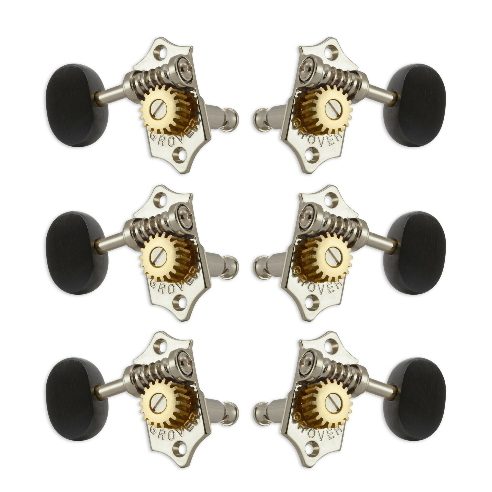 Grover V97-18NAE Original Sta-Tite Machine Head with Ebony Button and 18:1 Gear Ratio, Vertical - Guitar Machine Heads, 3 + 3 - Nickel