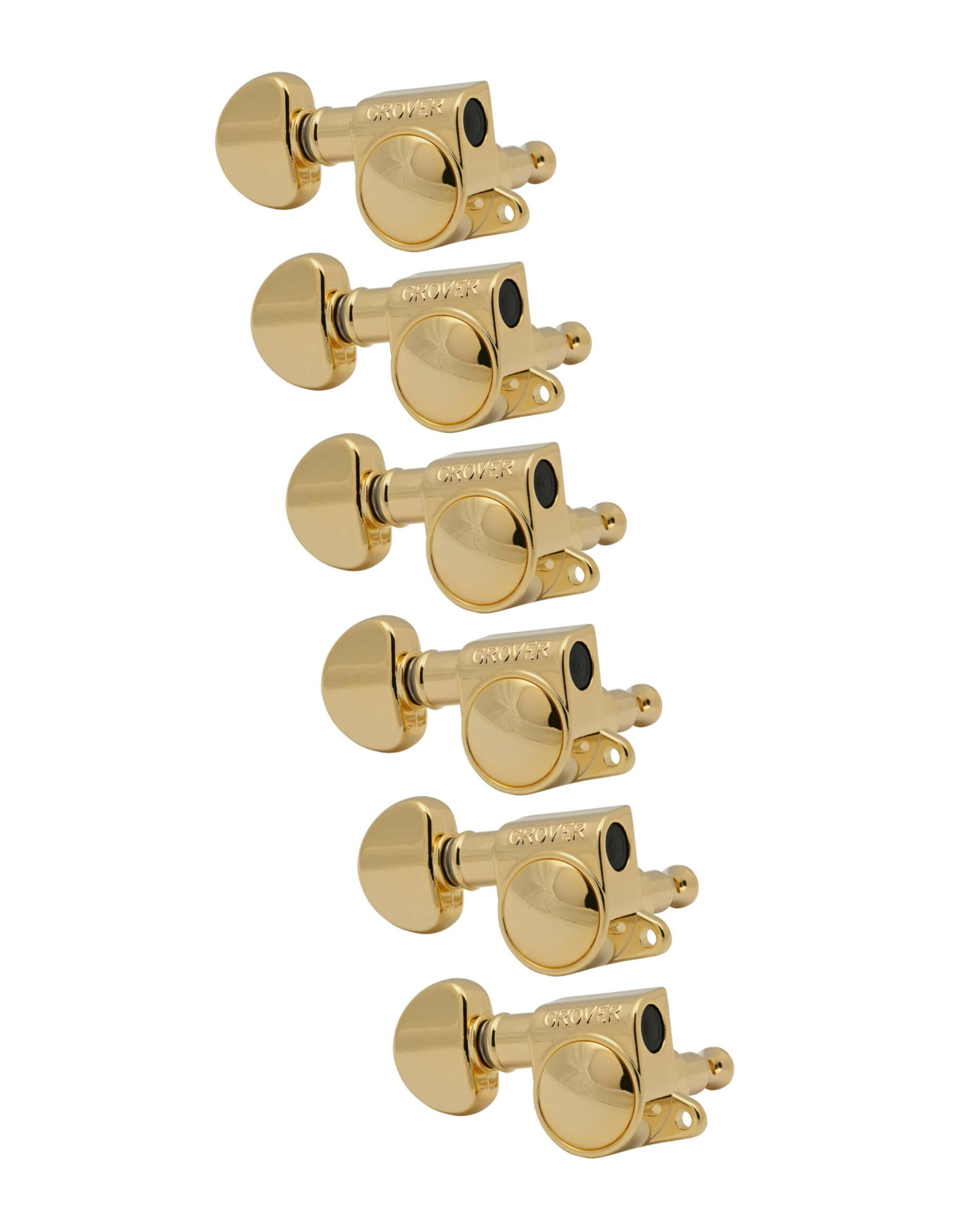 Grover 205-18GL6 Mid-Size Rotomatics with Round Button - Guitar Machine Heads, 6-in-Line, Lefthand, Treble Side (Right) - Gold