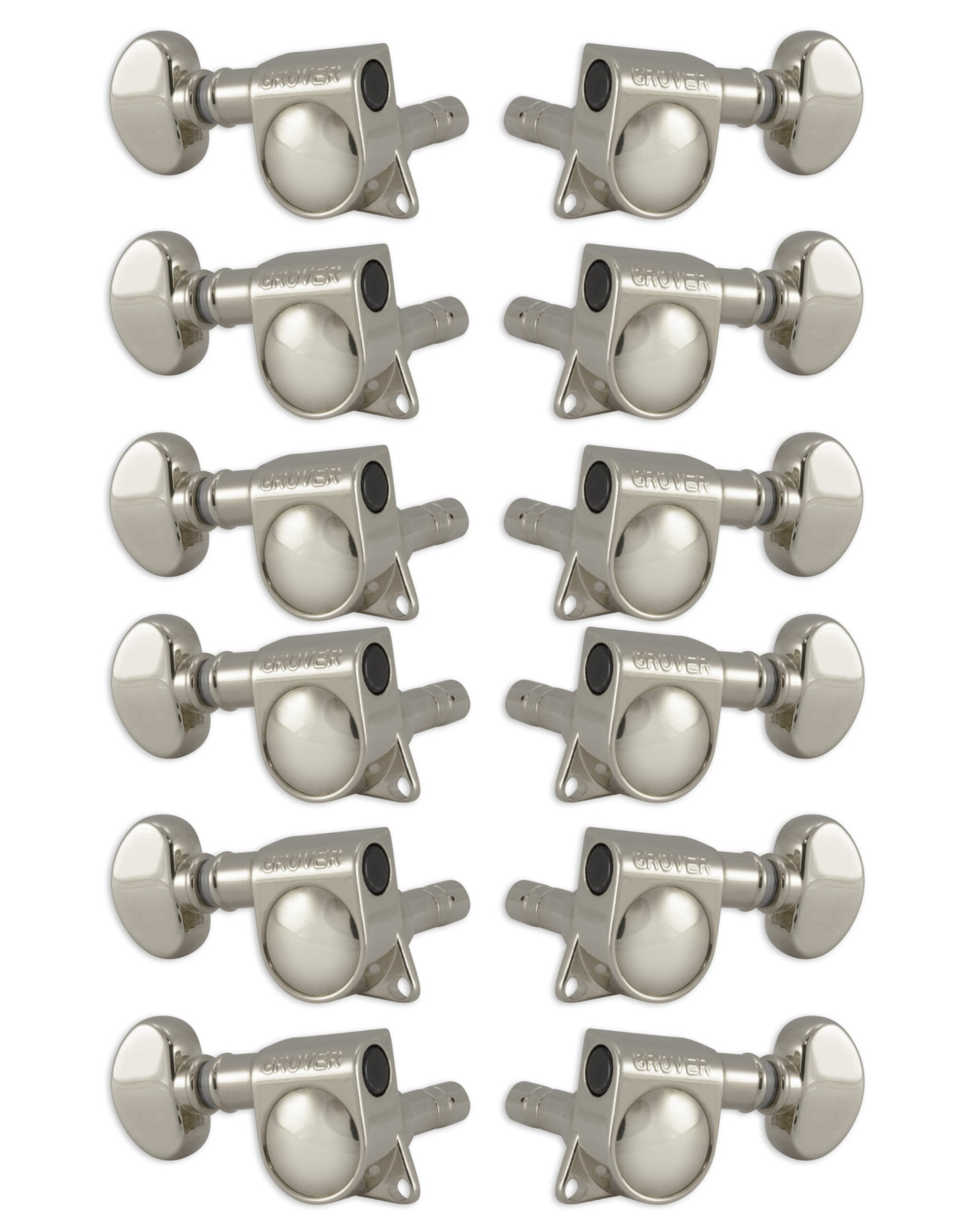 Grover 406N12 Mini Locking Rotomatics with Round Button - Guitar Machine Heads, 6 + 6 - Nickel