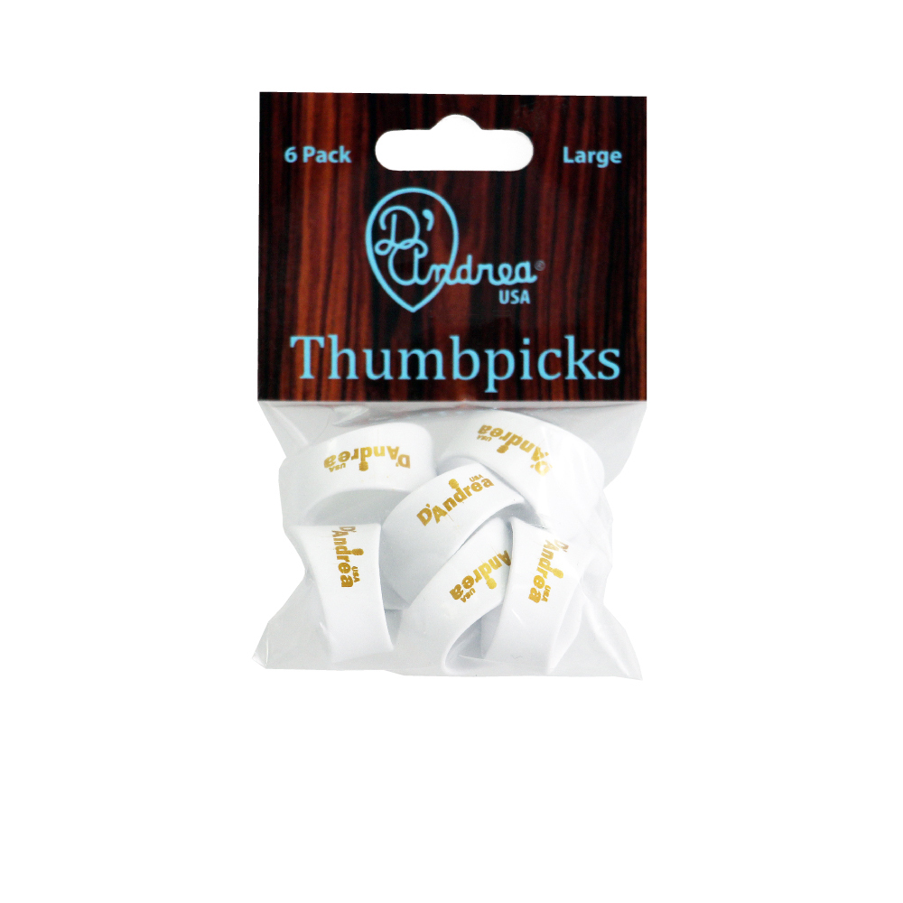 D'Andrea Thumb Picks (R6373 LG WHT), 6 pcs Pick Pack, Large, White
